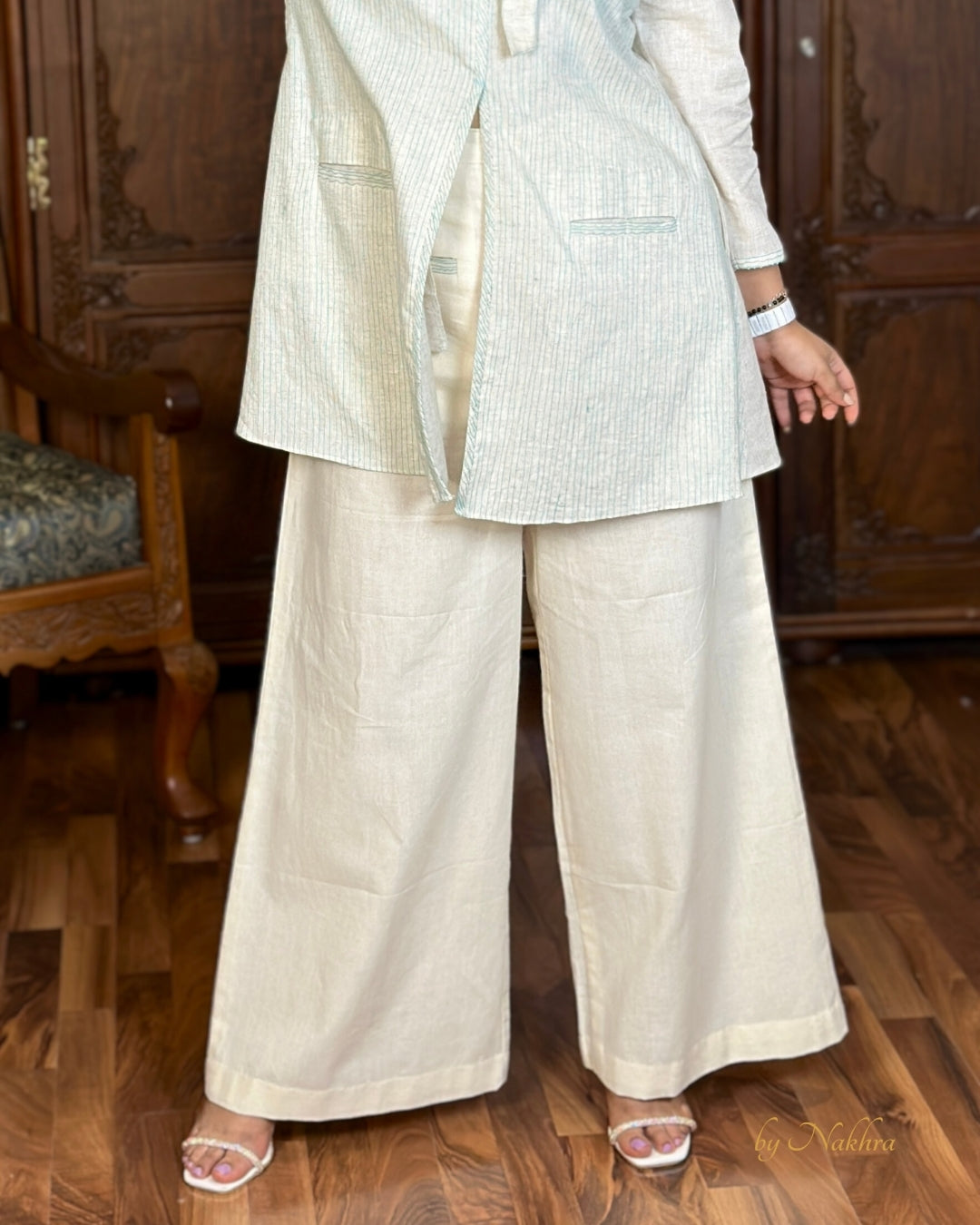 Functional pocket on Dawn khadi co-ord set offering ease with romantic detailing