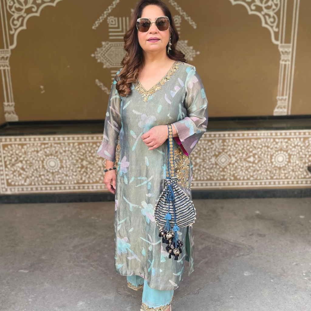 Model wearing our custom designer Kurta Set